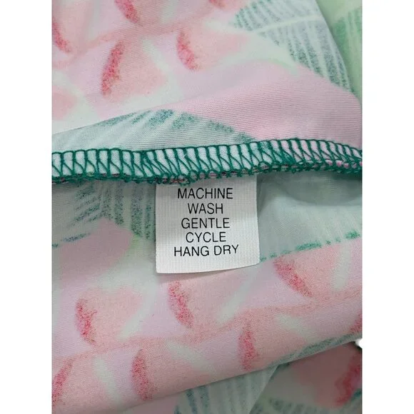 Tzu Tzu Sleeveless Dress Tropical Leaf Print Ruffle-Hem Green Pink USA Size S - Picture 7 of 7